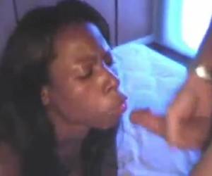 Her Ebony mouth deep fucked by his hard white cock.