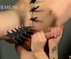 Gay bdsm, beautiful body decorated whiteh clothespins