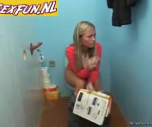 Glory hole young lady is a bit surprised