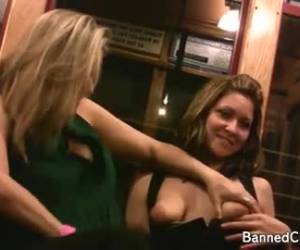 Horny naughty girls flashing their great boobs in public