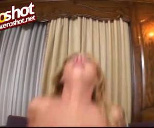 Horny blonde cocksucker throat fucked